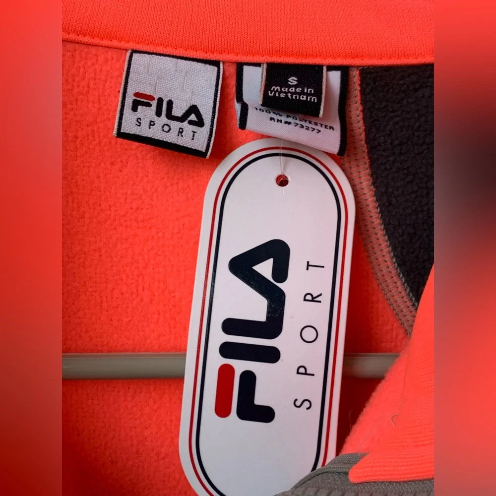 FILA Salmon Orange Gray 1/4 Zip Pullover Long Sleeve Thumbhole Active Jacket